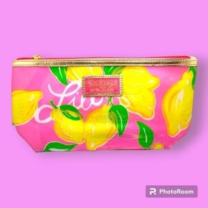 Lilly Pulitzer x Estee Lauder Pink Yellow Lemon Print Cosmetic Bag